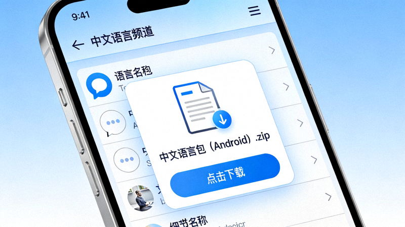 安卓版Telegram应用内打开中文语言频道并点击应用语言包文件的界面示意图