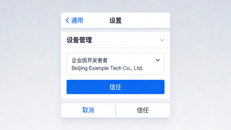 iOS系统设置中信任企业级开发者的操作界面截图