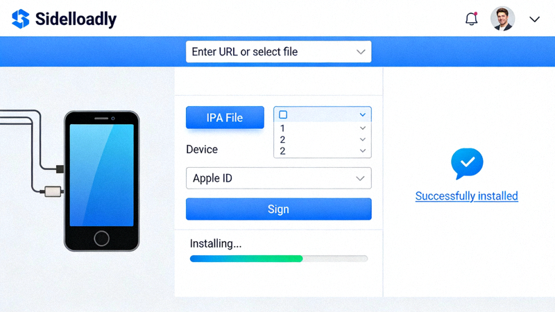 使用Sideloadly工具向iPhone安装IPA文件的软件界面截图
