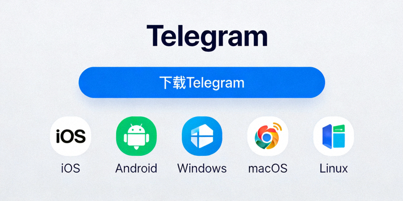 Telegram官方网站首页截图，展示简洁的下载按钮与各平台图标