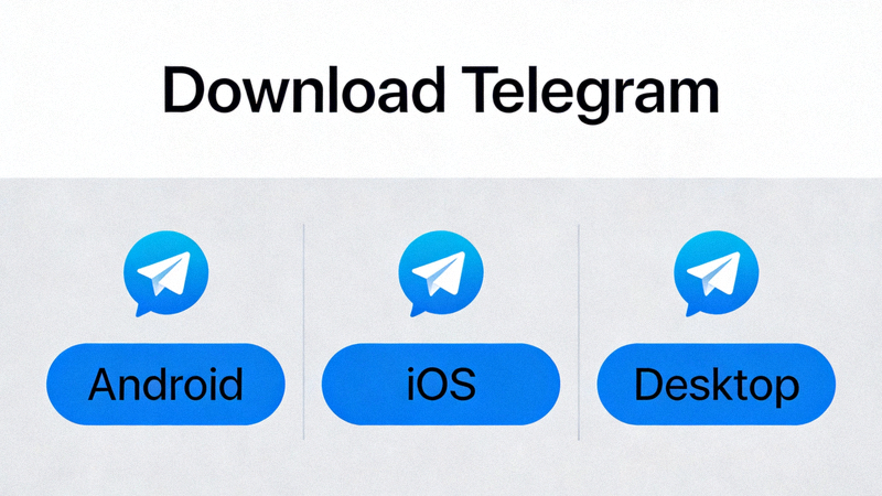 Telegram官方网站下载页面截图，标注了安卓、iOS、桌面版等官方下载按钮位置
