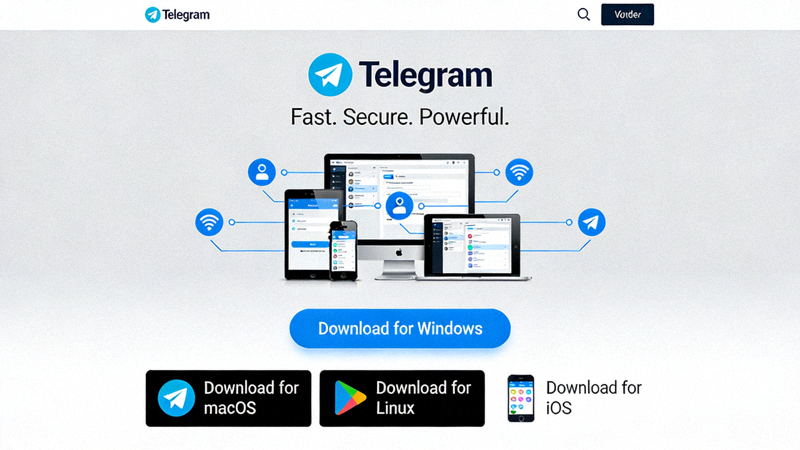 Telegram官方网站首页截图：展示简洁的界面与下载选项