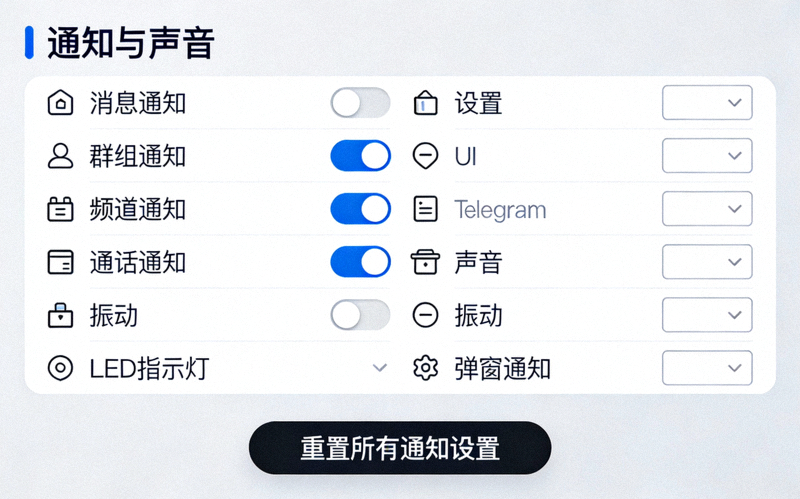 Telegram手机版通知与声音设置页面详细截图