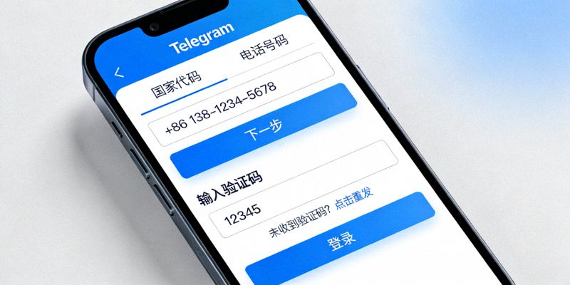 Telegram在手机上的初始注册与登录界面，展示号码输入与验证步骤