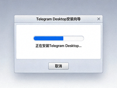 Telegram桌面版安装向导界面截图：显示安装进度条