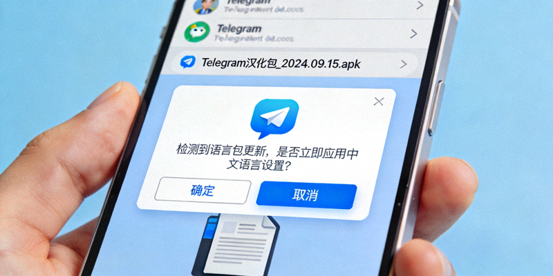 在Telegram APP内点击汉化包文件并弹出应用语言更改提示的界面截图
