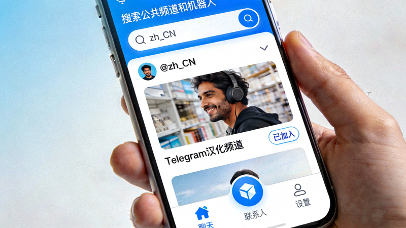 在Telegram应用内搜索并打开汉化频道@zh_CN的界面截图